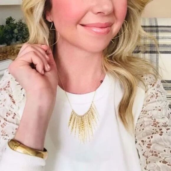 Stella & Dot Kari Fringe Necklace Gold Spikes Pulley Chain 32” Adjustable - Picture 9 of 10
